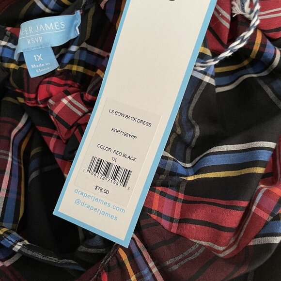 Draper James RSVP Plaid Bow Back 3/4 Sleeve Dress - Picture 8 of 10